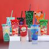 710ml Plastic Straw Cup Halloween Christmas Color Changing Cup with Lid Plastic Cold Bucket Party Drink Cup Iced Drinks Mug
