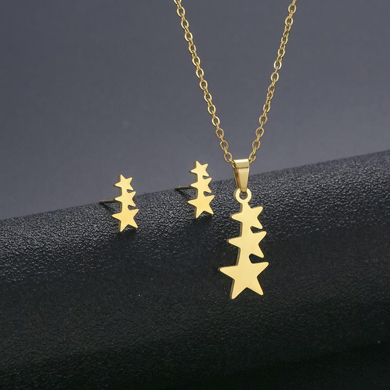 Hip Hop Geometric Necklace And Earrings Set For Women High Gloss Jewelry Set