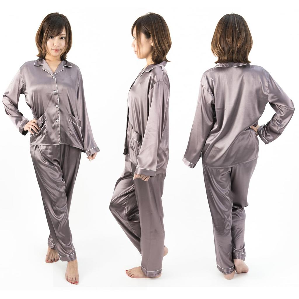 Of Pajamas Silk Silk Pajamas [Gifts Brilliance] Women's [Gift Set] (XL, Purple) PJ_3282