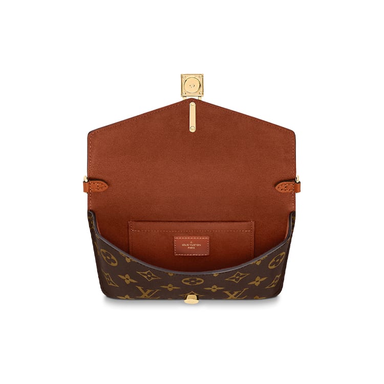 Louis Vuitton Замок на ремешке, холст с покрытием, с коровьей кожей, запираемая сумка через плечо, женская, карамельная, M80763