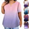 Women's Large Size T-Shirt Casual Solid Color V-Neck Short Sleeve Pocket Top