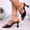 New square head medium heel pearl fashion European and American style thick heel sandals