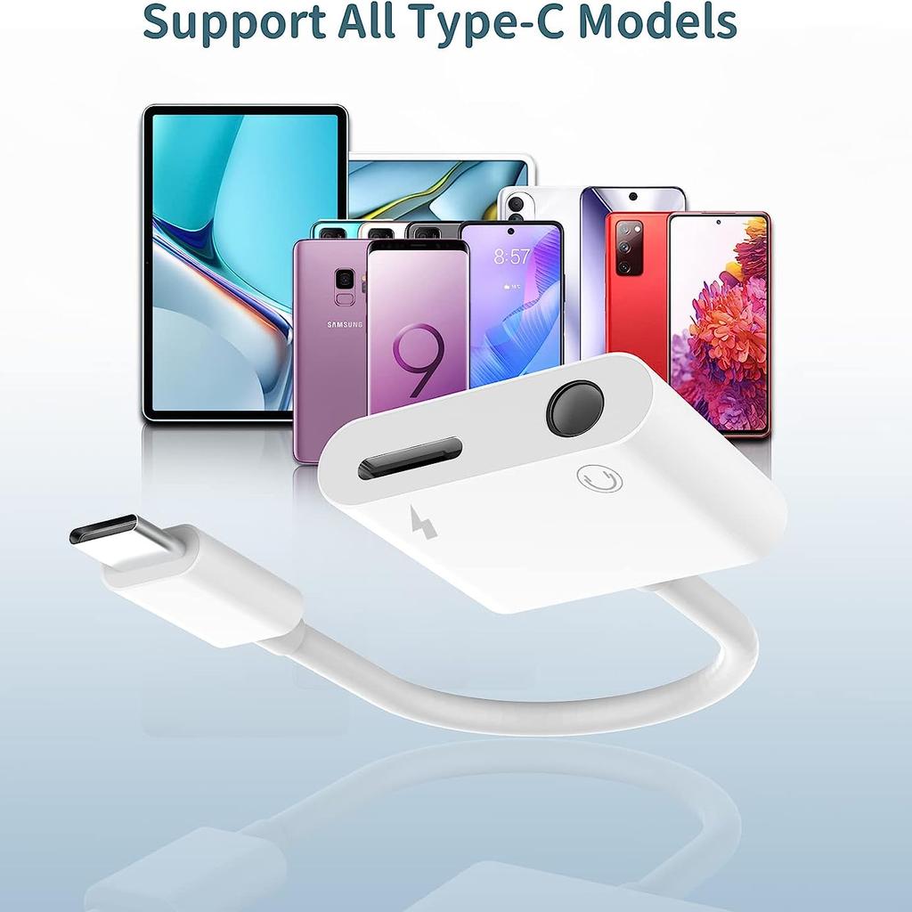 USB-C To 3.5mm Audio Accessories Type C Headphone Jack Adapter 2in1 DAC AUX Splitter Charging Cord Dongle