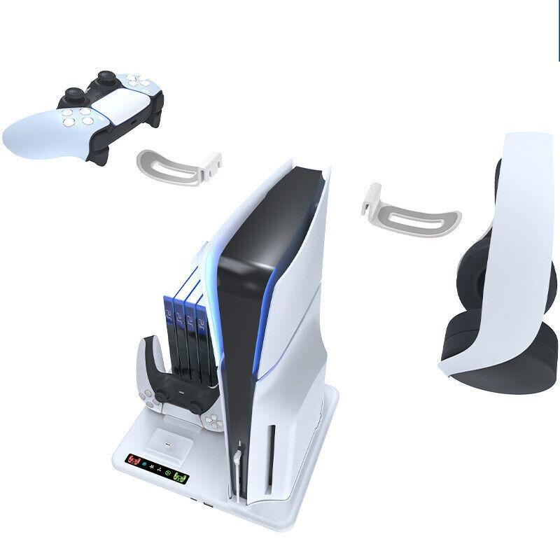 ДЛЯ PS5 Slim с зарядной док-станцией и подставкой для хранения 8 игр с охлаждающим вентилятором и зарядной станцией для контроллера PS5