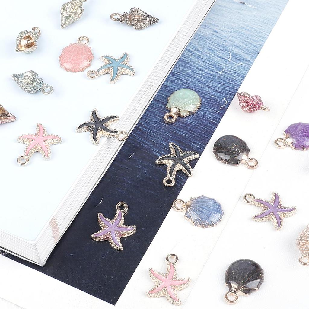 9-12Pcs Multi-Styles Starfish Shell Conch Crown Enamel Charms Pendant For Jewelry Making DIY Bracelet Necklace