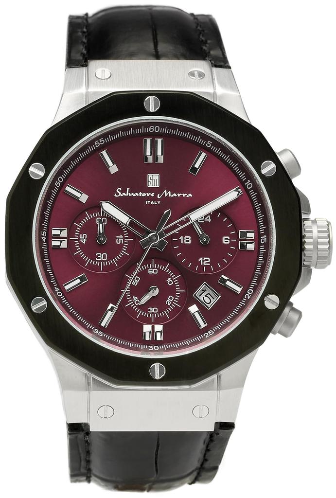 [Salvatore Mara] Men's Chronograph 10 ATM Water Resistant Leather Strap Business 20th Anniversary Limited Model Silver Purple Black SM18117-SSPL