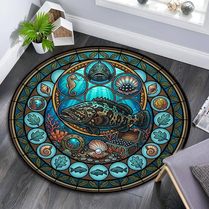 Ocean Treasures Panel Round Area Rug Under Office Chairs Bedroom Living Room Home Decor