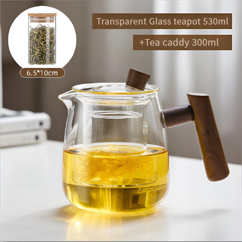 GIANXI Heated Tea Pot Anti-Scald Solid Wood Handle Filter Pots Thickened High Borosilicate Glass Tea Water Separation Teapot