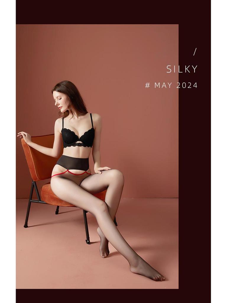 Ultra-Thin Black Silk Men's 360 Seamless Open Crotch Stockings with JJ Sheath