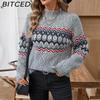 BITCED Jacquard Autumn/Winter Pullover with Half-High Neck Women's Casual Long-Sleeved Knitted Top