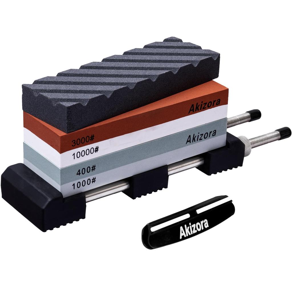 Akizora Whetstone Knife Sharpening Stone 400 1000 3000 10000 Whetstone Stainless Steel Universal Whetstone Fixed Holder Included Household Rough