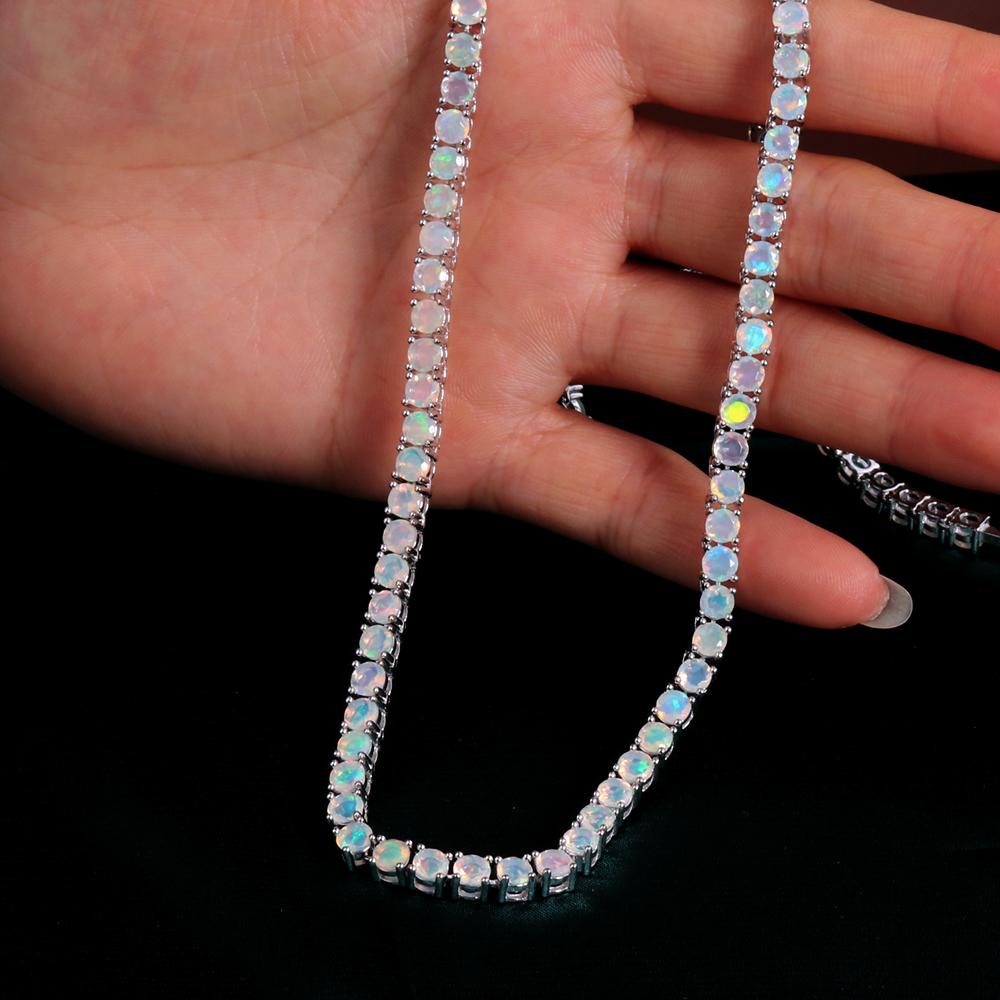 Классический дизайн, 50 см, ожерелье с опалом, серебро 925 пробы, натуральный драгоценный камень, изысканные украшения для женщин, девочек, подарок на день рождения для мамы на годовщину
