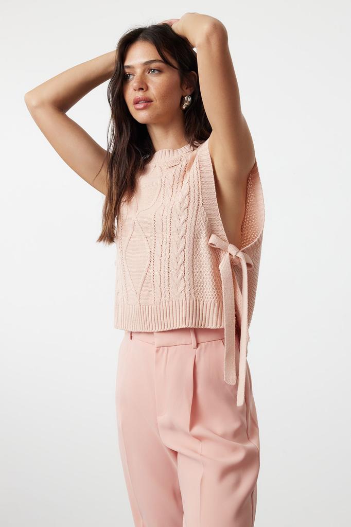 Женский модный стильный свитер, укороченный камень с боковой лентой и галстуком-бабочкой, подробный трикотажный свитер