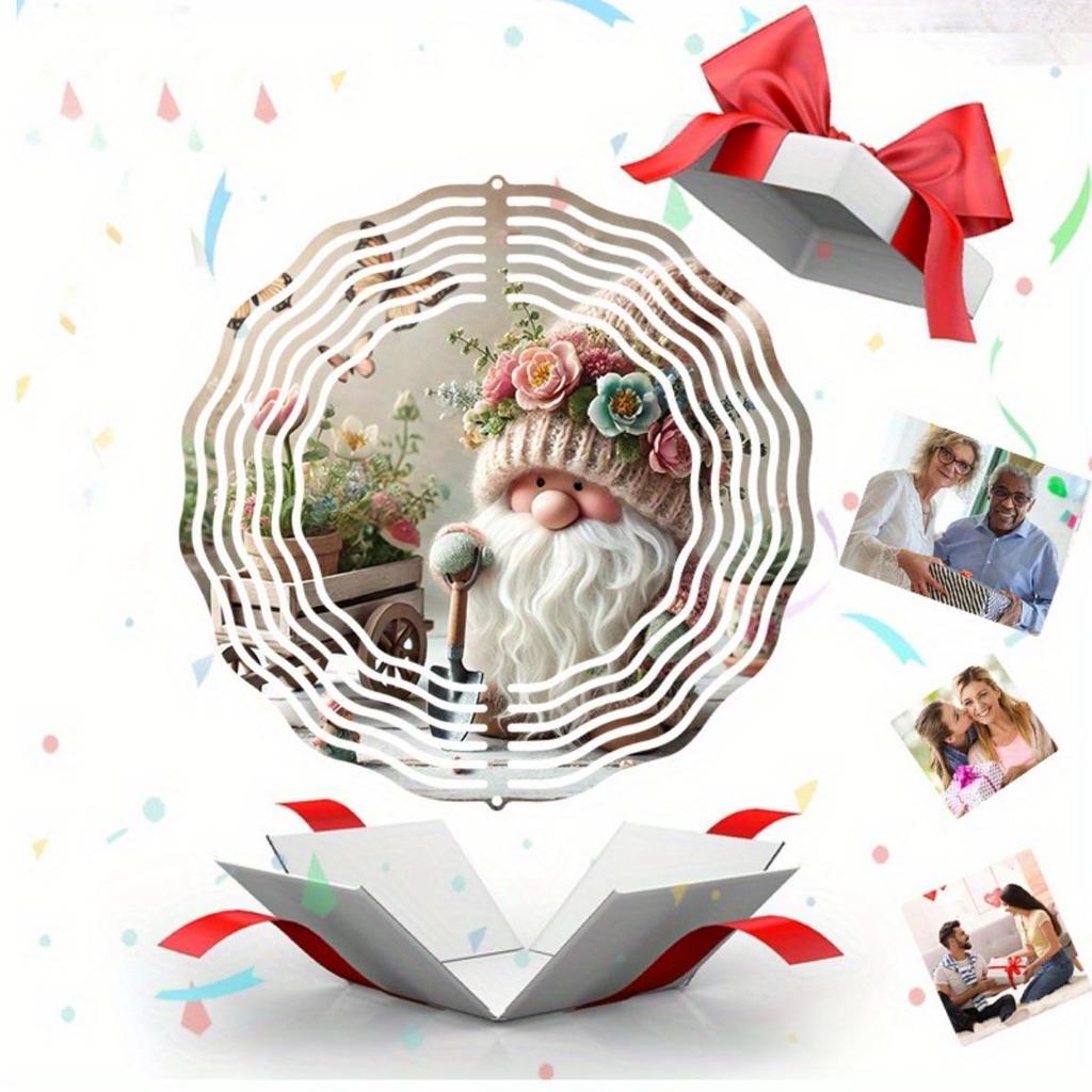 Garden Gnome Wind Chime Outdoor Hanging Decor with Floral Hat for Patio Wedding Birthday Christmas Gift Holiday Metal Weather Resistant