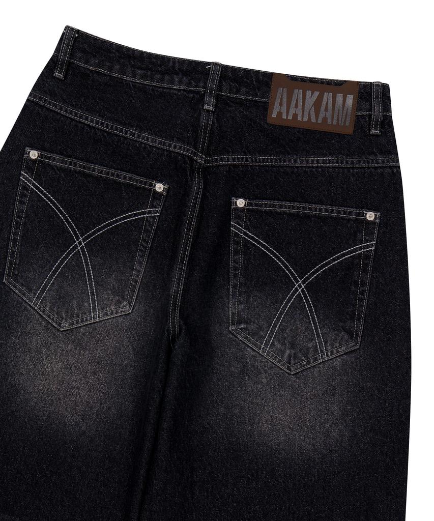AAKAM Side Rhinestone Denim Pants (Black)