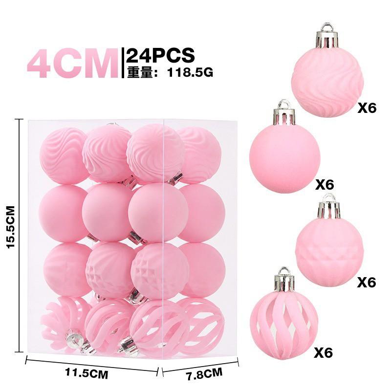 6cm Flocked Christmas Balls 24pcs Luxury Vintage Burgundy Tree Ornaments