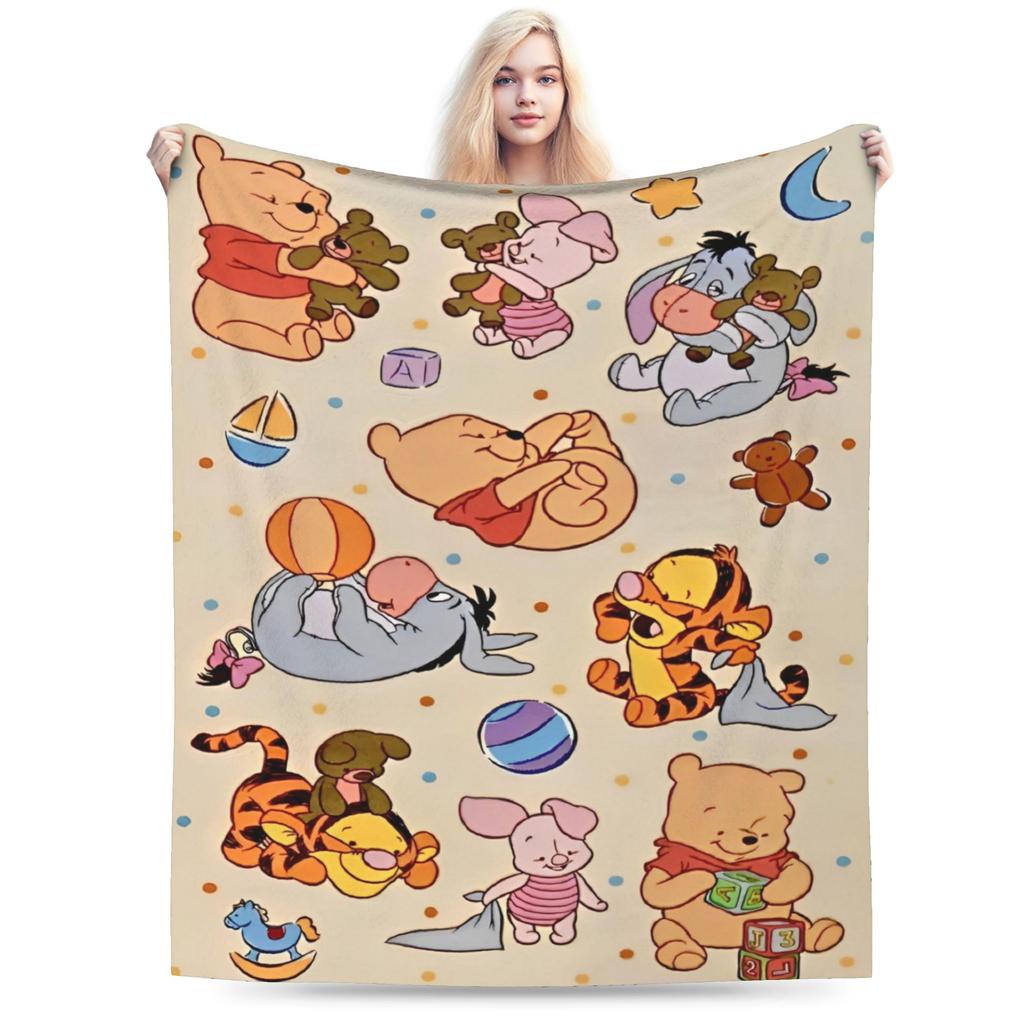 Pooh and Friends Blankets Flannel Summer Air Conditioning Winnie The Pooh Breathable Soft Throw Blankets Sofa Travel Rug Piece