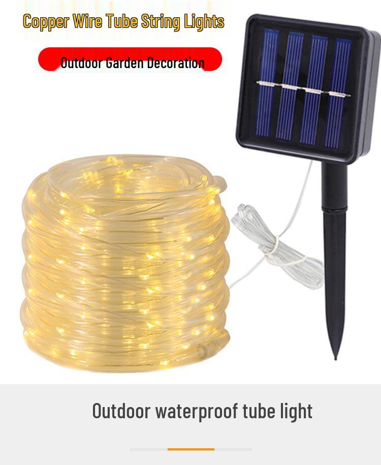LED Solar Tube Fairy Lights, Copper Wire, Waterproof, Outdoor Christmas Courtyard Decoration