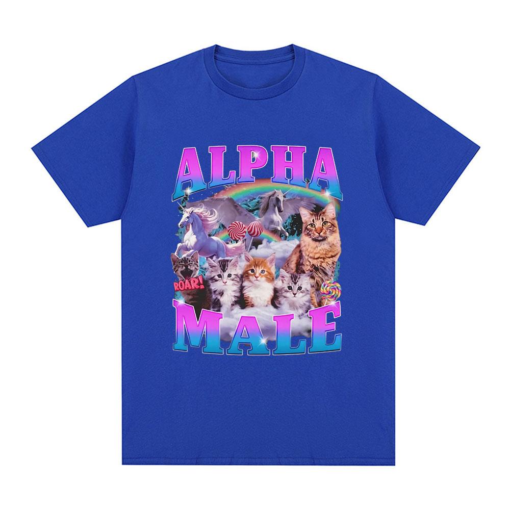 Alpha Male Kitten Cat Unicorn Rainbow Funny Meme Graphic T-shirt Men Women Fashion Short Sleeve T-shirts Cotton Casual T Shirts
