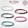 The New 0sale Genuine Leather Ball &Barrel Clasp Charm Bracelets Bangle Fit Europe Beads Snake Fine Bracelets Jewely