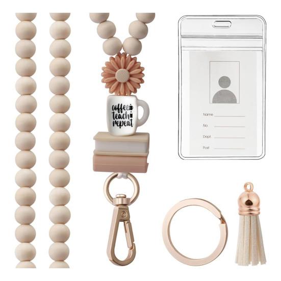 Деревянный шнурок Yousheng для удостоверения личности, ремешок для учителя с держателем удостоверения личности, брелок в стиле бохо, шнурок с бусинами, подвеска из натурального дерева