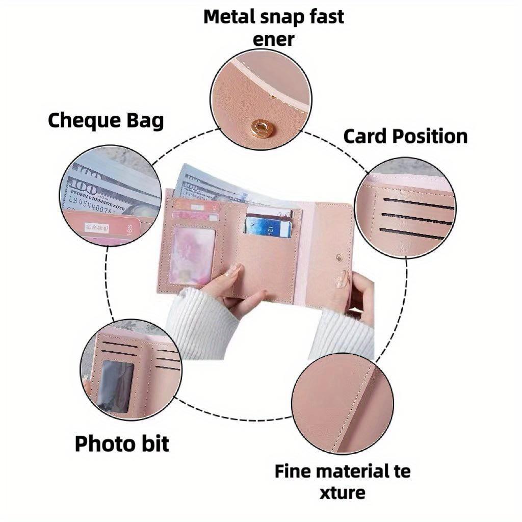 1 шт. Классический женский кошелек-трифолд из прочной синтетической кожи с полиэстеровой подкладкой, застежка на быструю пряжку, отделения для карт, съемный карман в наличии