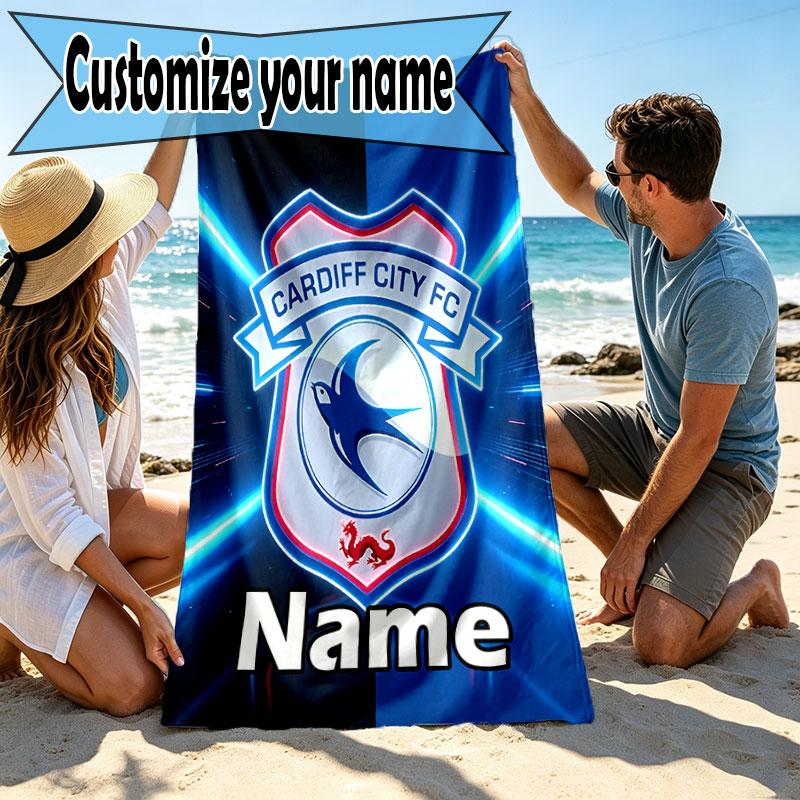 Custom Name Personalized Cardiff City FC Print Beach Towel, for Trip Camping Beach Party Home Decor, Birthday Gift for Family & Friends