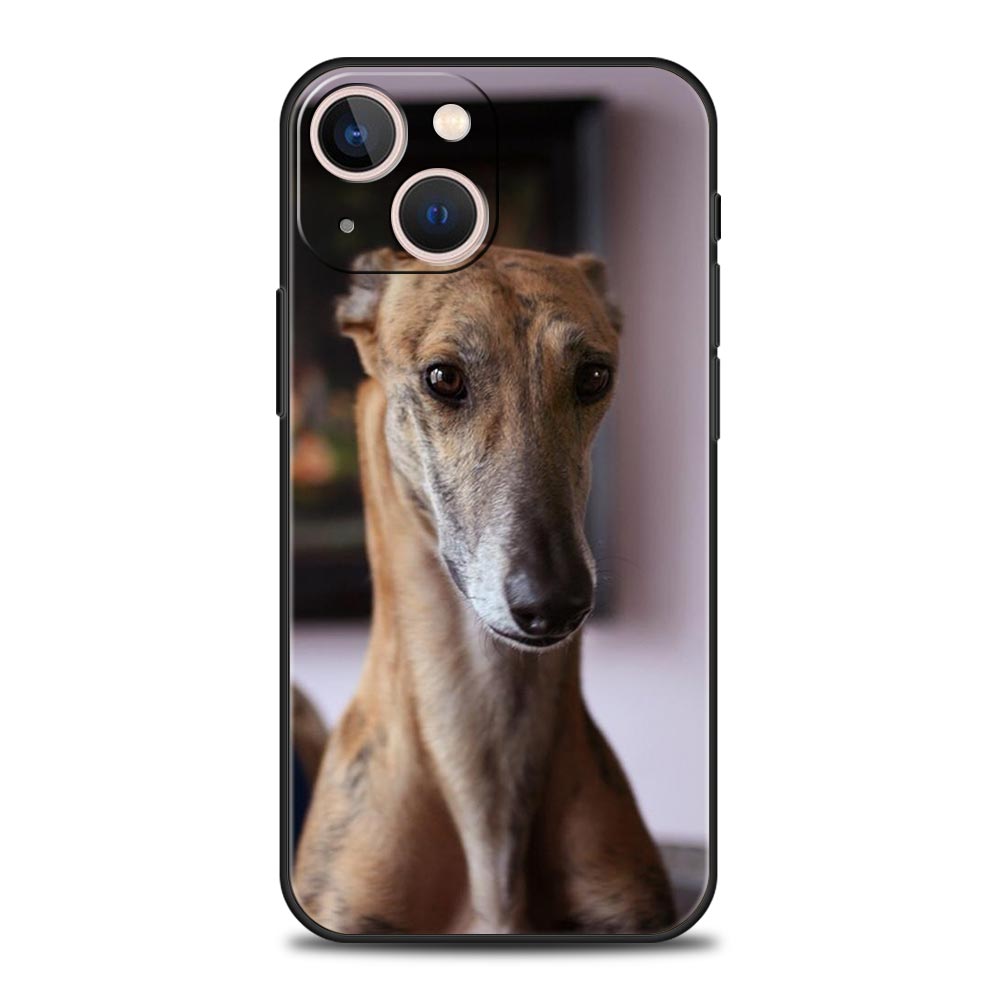 Грейхаунд Гальго Собака Роскошный Чехол для Телефона Для iPhone 17 Air 16 Plus 13 15 14 12 11 Pro MAX 7 8 SE Мягкий ТПУ Черная Крышка