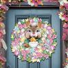 Easter Bunny Wreath Door Sign Wooden Rabbit Wreath Hanging Sign Spring Easter Holiday Party Door Hanger Wall Art Decoration