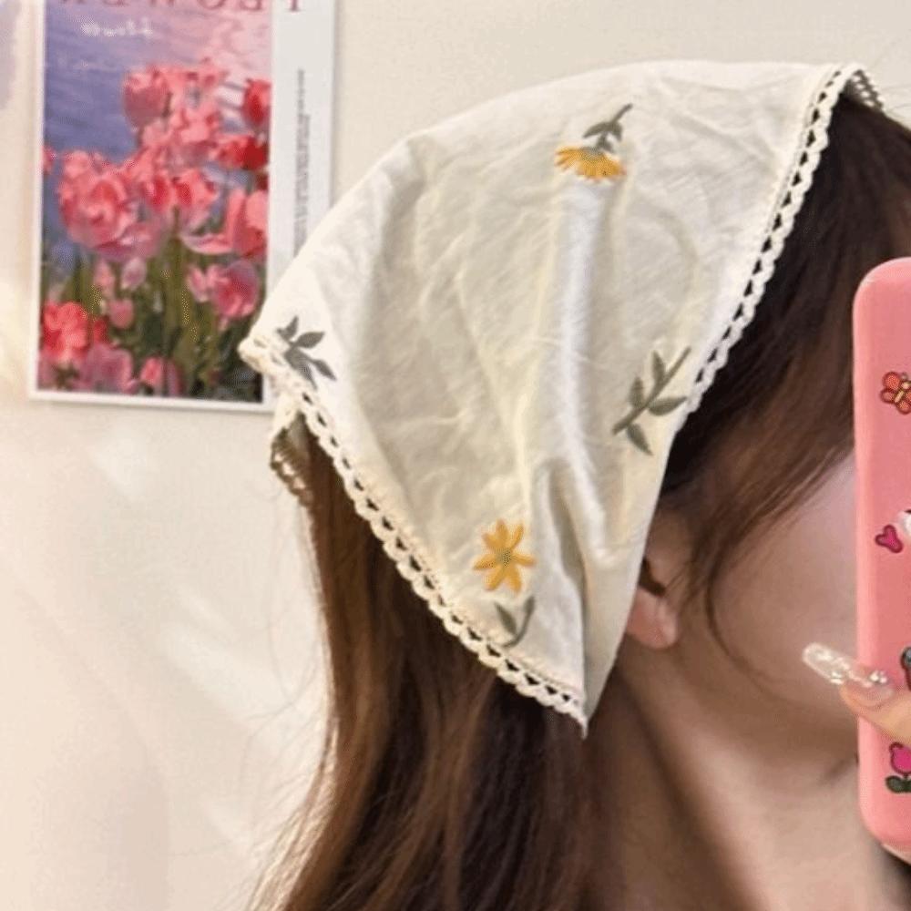 Wraps Embroidered Hair Scrunchie Turban Triangle Scarf Sweet Flower Triangle Bandana Party