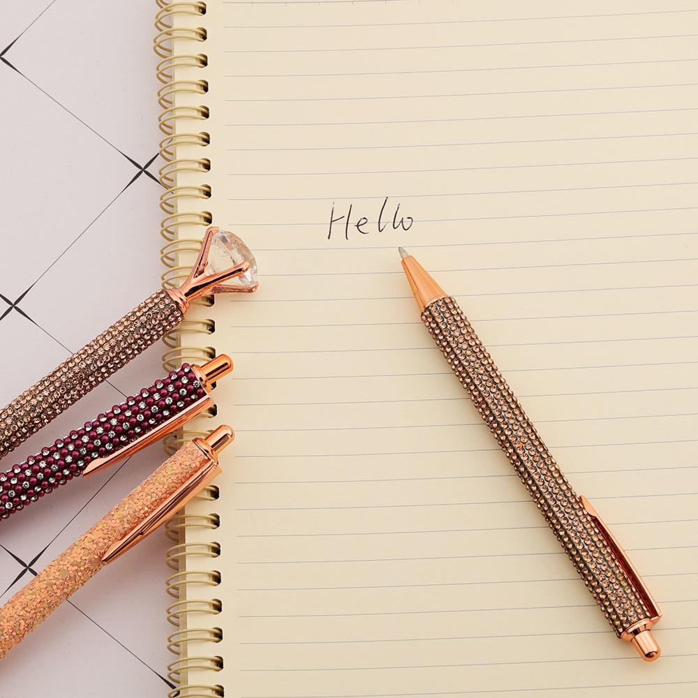 Шариковая ручка Press Rhinestone Rose Gold, роскошные милые свадебные металлические канцелярские принадлежности для школы и офиса, 4 шт.