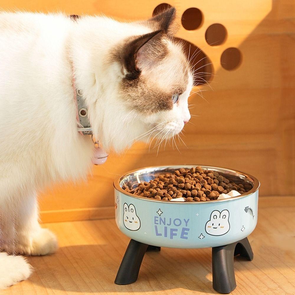 Миска для домашних животных из нержавеющей стали на высоких ножках, миски для кошек с мультяшным принтом, приподнятые миски для кошек и собак