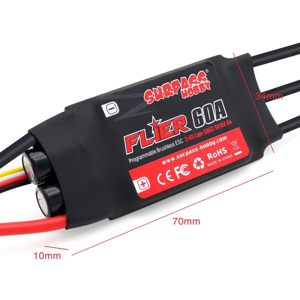 SURPASS HOBBY Flier 20A 30A 40A 50A 60A 80A 100A Brushless ESC Speed Controller with BEC 2-6S for RC Airplanes Helicopter