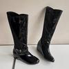 Women's flat-bottomed boots autumn and winter new large-size medium boots solid color versatile casual inner heel boots
