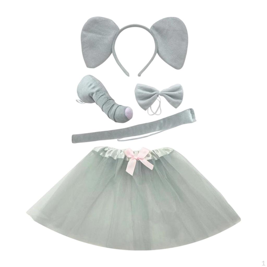 Animal Elephant Costume ,Ears Headband Bowtie Tail Nose,