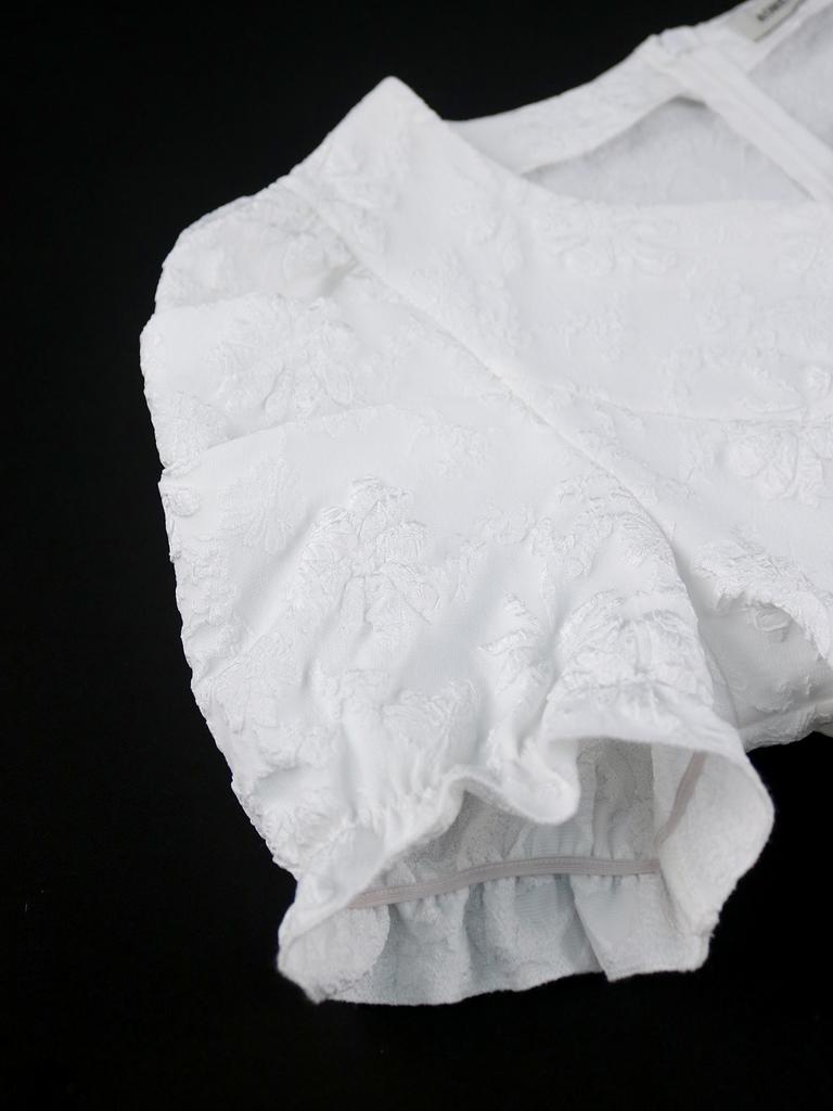 AOMEI Jacquard Wedding Guest Dresses for Women A Line V Neck Short Puff Sleeves Floral Tierred Knee Length Outfits