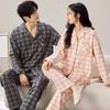 Сочетающиеся хлопковые пижамы: Милый корейский комплект кардиганов с лацканами для пар — женский, больших размеров и мужской, идеально подходит для осени/зимы