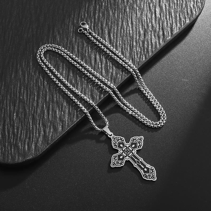 Popular European and American Gothic Cross Necklace for Men and Women Versatile Retro Corrosive Smearing Accessories