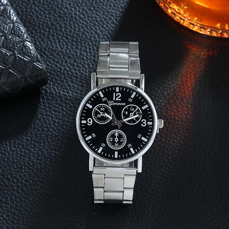 Men's Casual Blue Light Three-eyed Steel Strap Watch Quartz Movement Fashionable Gift Wholesale