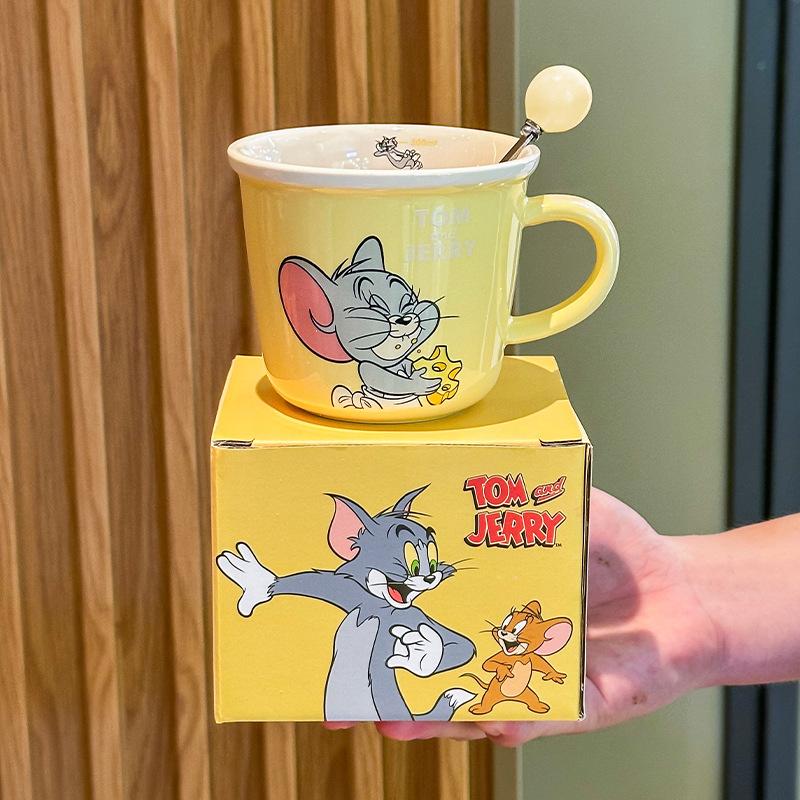 Милая керамическая кружка с кошкой и мышкой для детей с мерной шкалой, бытовая чашка для питья, парная чашка для молока и кофе