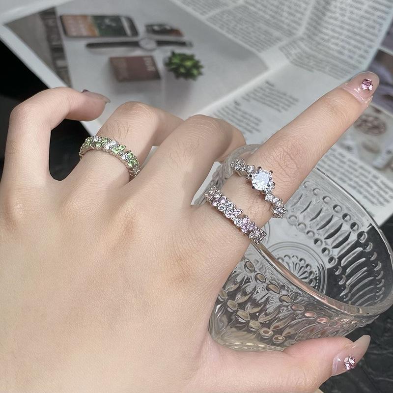 [Сломанный бриллиант Галактика] Цветной микро-инкрустированный циркон Высококлассное открытое кольцо Ряд бриллиантов Нишевый цветной сокровище Изысканное кольцо Женщина