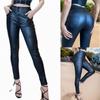Rose Beauty A High Waist Patch Pockets PU Leather Trousers Look Button Front Elastic Pencil Skinny Pants