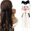 Korean Solid Color Ribbon Double Bowknot Hair Clips for Women Girls Trendy Big Bow Long Tassel Silver Barrettes Pin Accessories