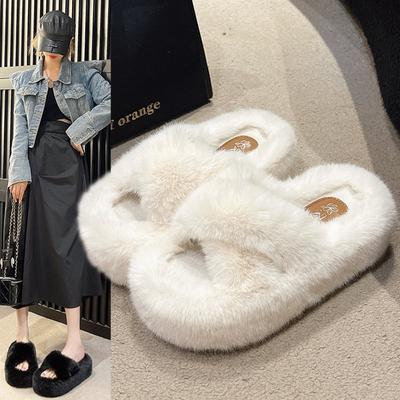 Весенне-осенние пушистые тапочки на высокой подошве для женщин, флисовые, большого размера, фея, новый ветер, хлопковые, на толстой подошве, 2025, черные