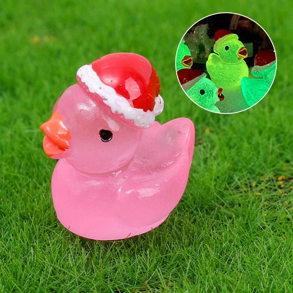 6/1 шт. Утиные украшения, автомобильная рождественская шапка, мультяшные светящиеся маленькие уточки, украшения из фосфоресцирующей смолы, автомобильные украшения