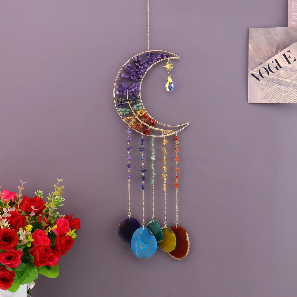 Handmade Natural Crystal Suncatcher Tumbled Stones Moonstone Pendant Butterfly Wind Chime Home & Garden Decoration