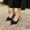 French High-heeled Niche Bag Head Bow Sandals Fairy Shoes 2025 New Summer Thin Heel Pointed Shoes