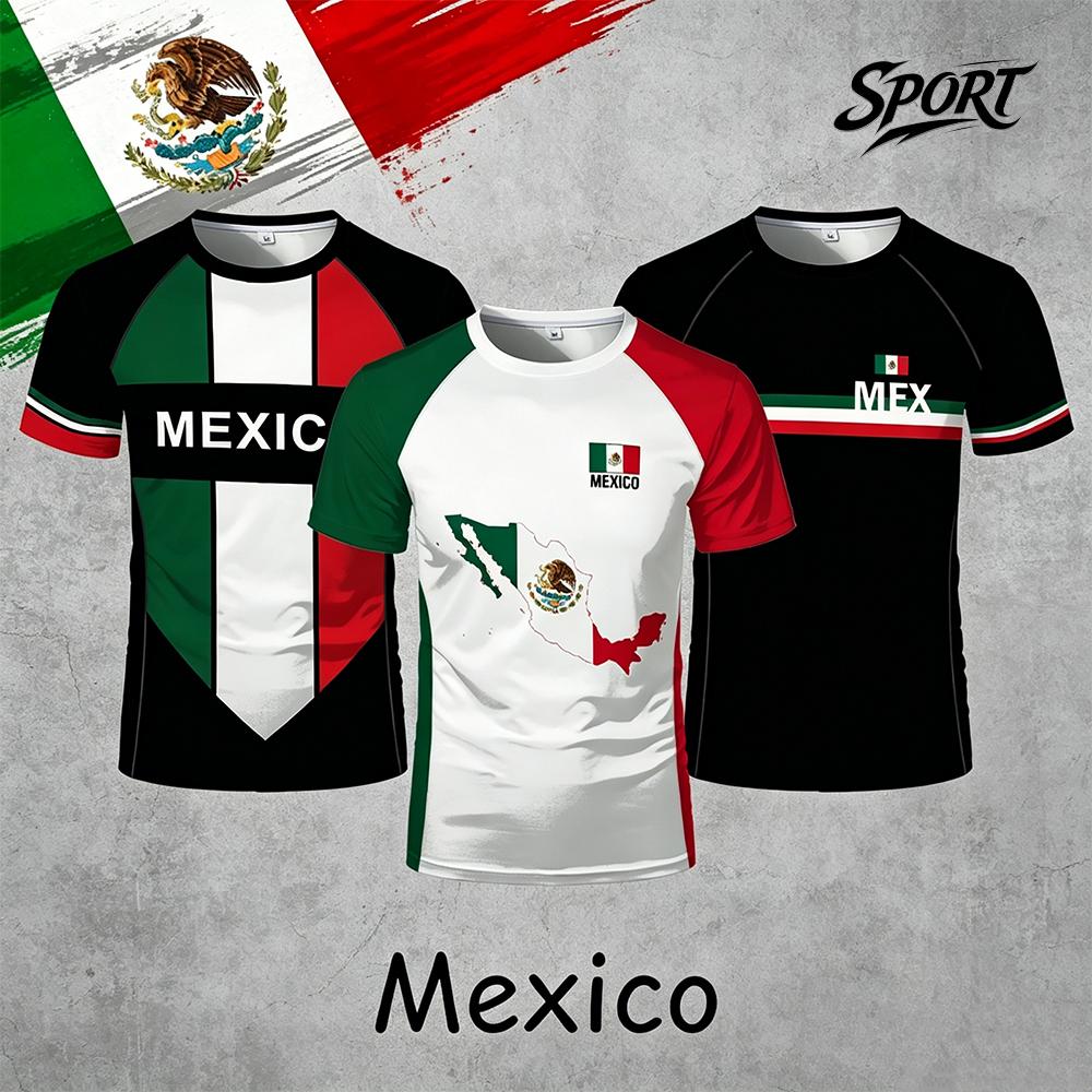 Mexico Sporty Style Print T-shirt Summer Outdoor Breathable Quick-drying Football Jersey Unisex Casual O-Neck Short Sleeve Top