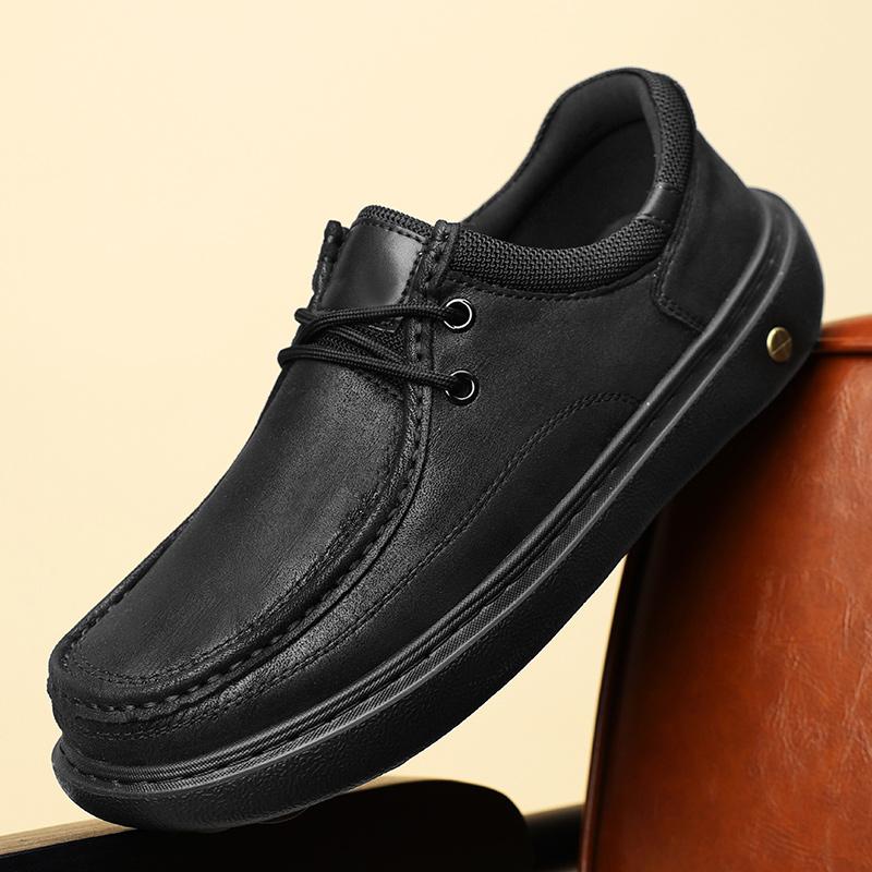 Solid-Color Men's Lace-Up Casual Shoe With Soft Sole Anti-Slip Outdoor Driving Shoes Breathable And Wear-Resistant Walking Shoes
