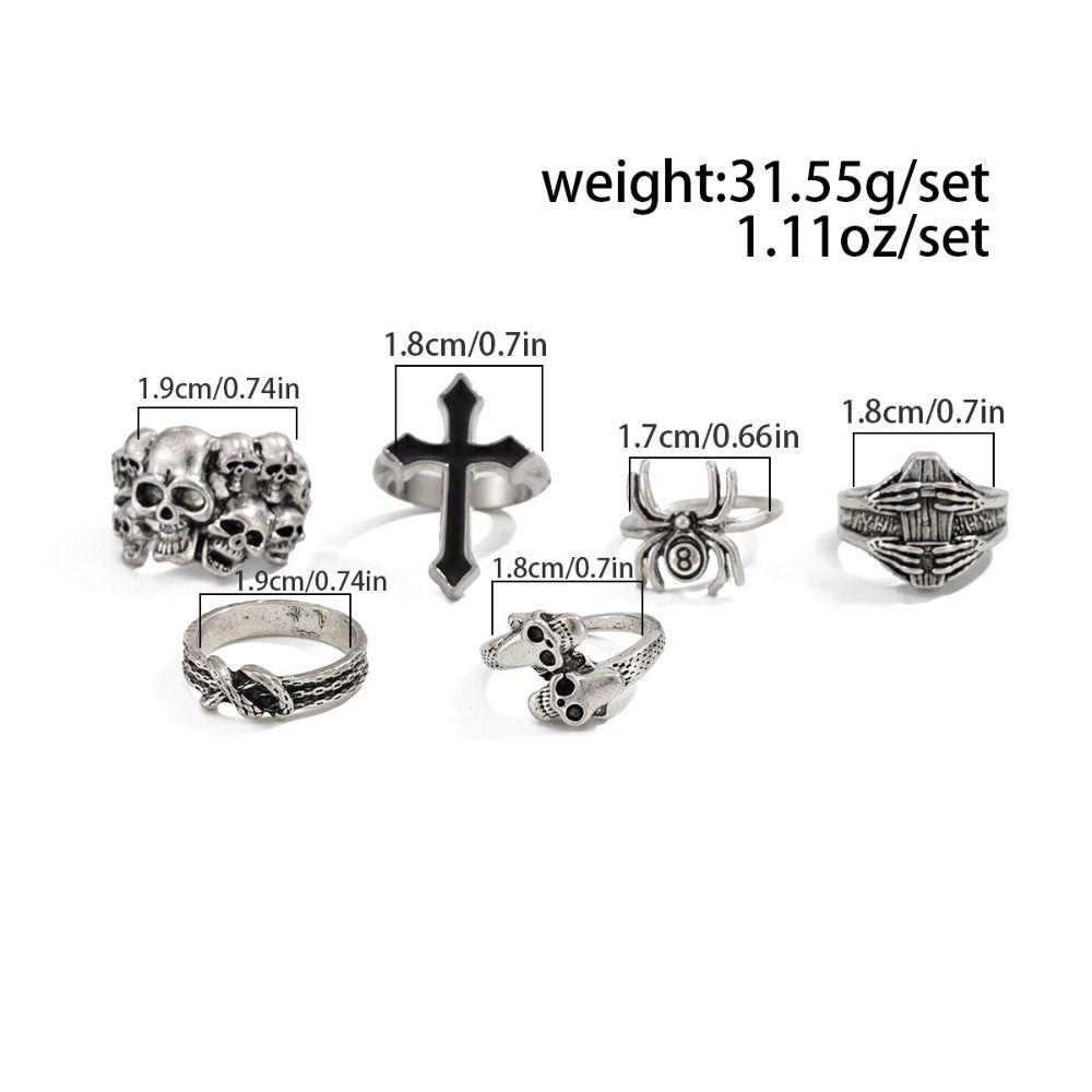 6 шт./Набор Мужские Кольца в Корейском Стиле Панк Кольца-Черепа Хэллоуинский Набор Колец Ювелирные Аксессуары